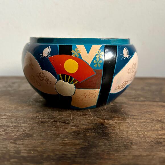 Vintage 1950's Hand Painted Japanese Lacquer Ware Bowl | Mid Century - Picture 2 of 7